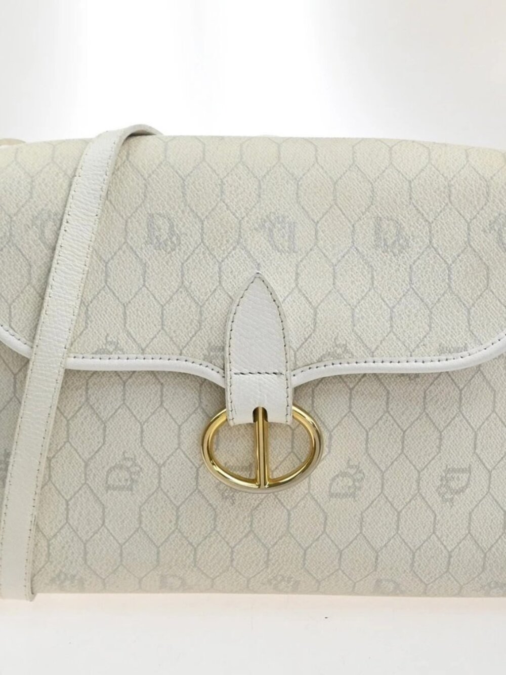 CHRISTIAN DIOR Honeycomb pattern Shoulder Bag PVC Leather White France 30MA503